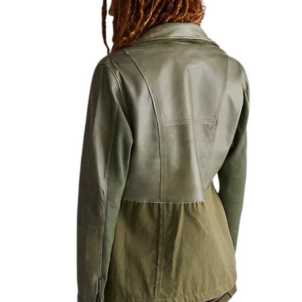 Lindsay Patina Leather Jacket Army Green Size Small New without Tags - Picture 3 of 12